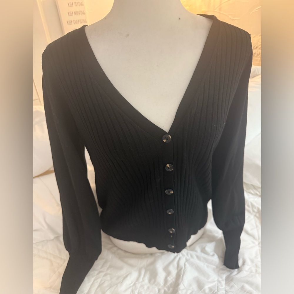 Marled Textured Black  Cardigan Sweater